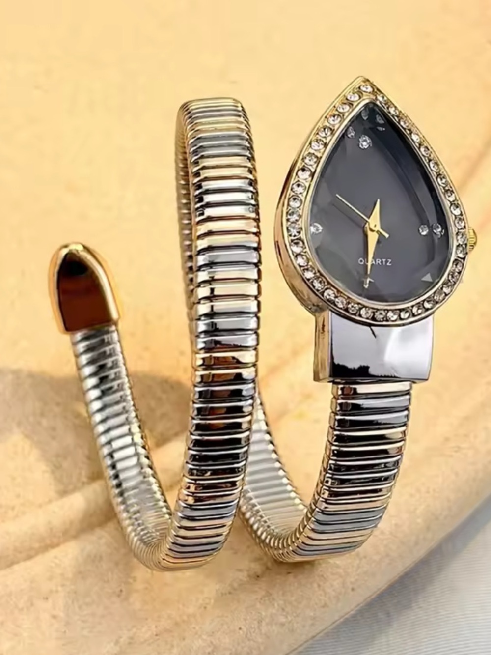 Kohl's Gold and Black Teardrop Wrap Watch Bracelet